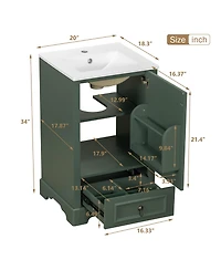 Casainc 20; Bathroom Vanity with Ceramic Sink, Soft-Close Door, U-Shaped Shelf, Drawer and Storage Rack