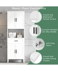 Casainc 70.9" Tall Freestanding Bathroom Cabinet with Drawer, Cabinets, 4 Soft-Close Doors, Adjustable Shelves and Open Storage