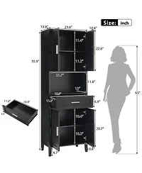 Casainc 70.9" Tall Freestanding Bathroom Cabinet with Drawer, Cabinets, 4 Soft-Close Doors, Adjustable Shelves and Open Storage