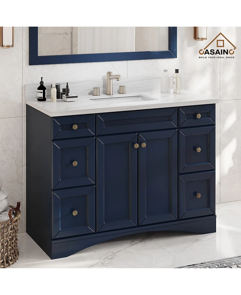 Casainc 48-Inch Solid Wood Bathroom Vanity with Matching Top and Ceramic Basin