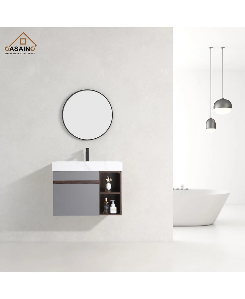 Casainc 30-Inch Wall-Mounted Bathroom Vanity with Quartz Countertop and Double Topmount Sinks