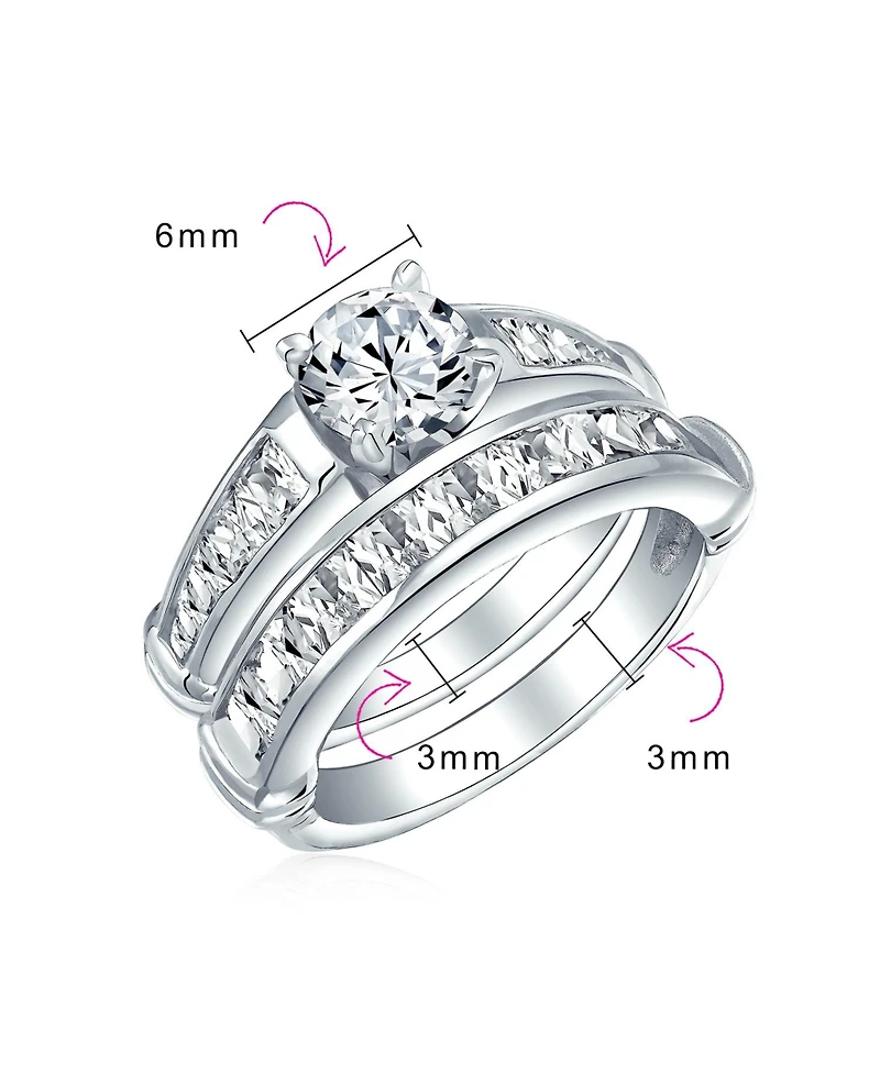 Bling Jewelry Classic Sterling Silver 2CT Round Cz Solitaire & Channel-Set Band Ring Set