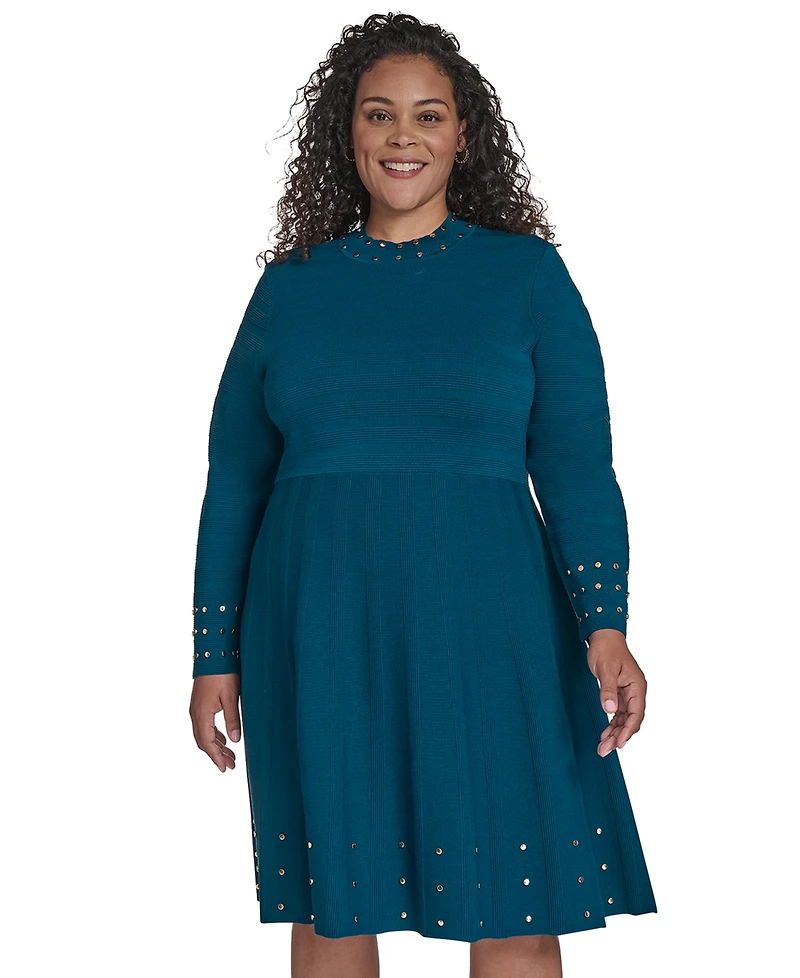 Vince Camuto Plus Studded Mock-Neck Dress