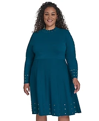 Vince Camuto Plus Studded Mock-Neck Dress