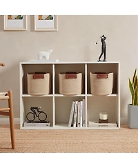 Ornavo Home 3 Pack Cotton Rope Shelf Storage Basket with Faux Leather Handles