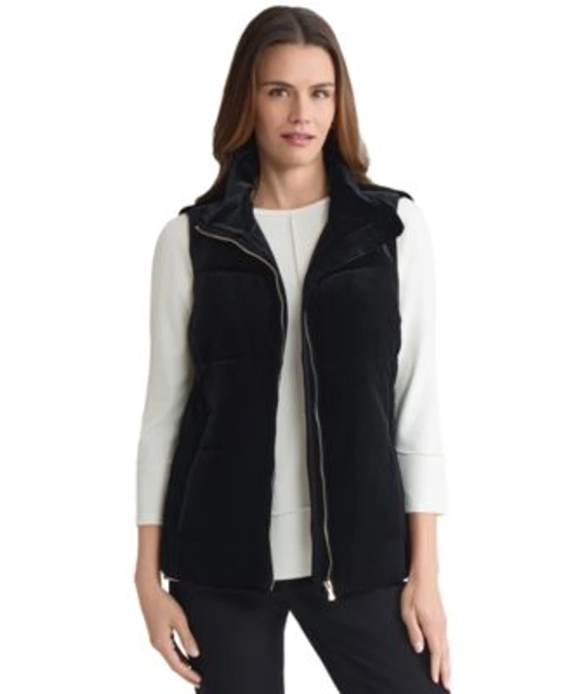 Jones New York Womens Zippered Velour Quilted Vest