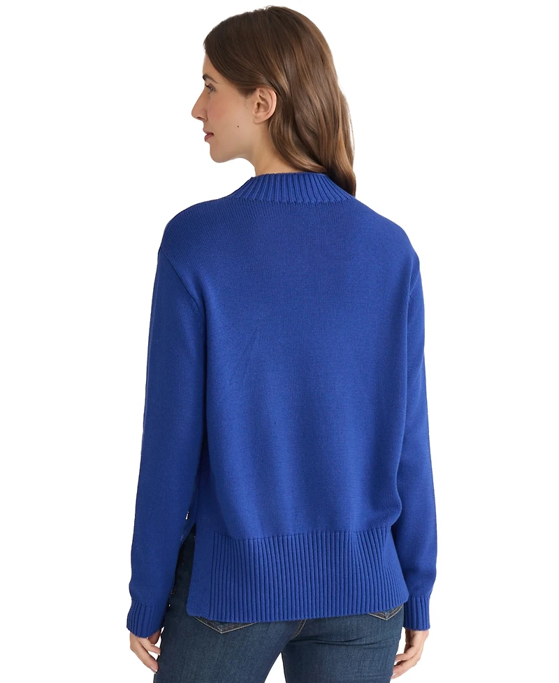 Jones New York Women's Side Seam Button Mock Neck Sweater
