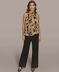 Donna Karan New York Women's Pleated Shoulder Novelty Burnout Halter Top