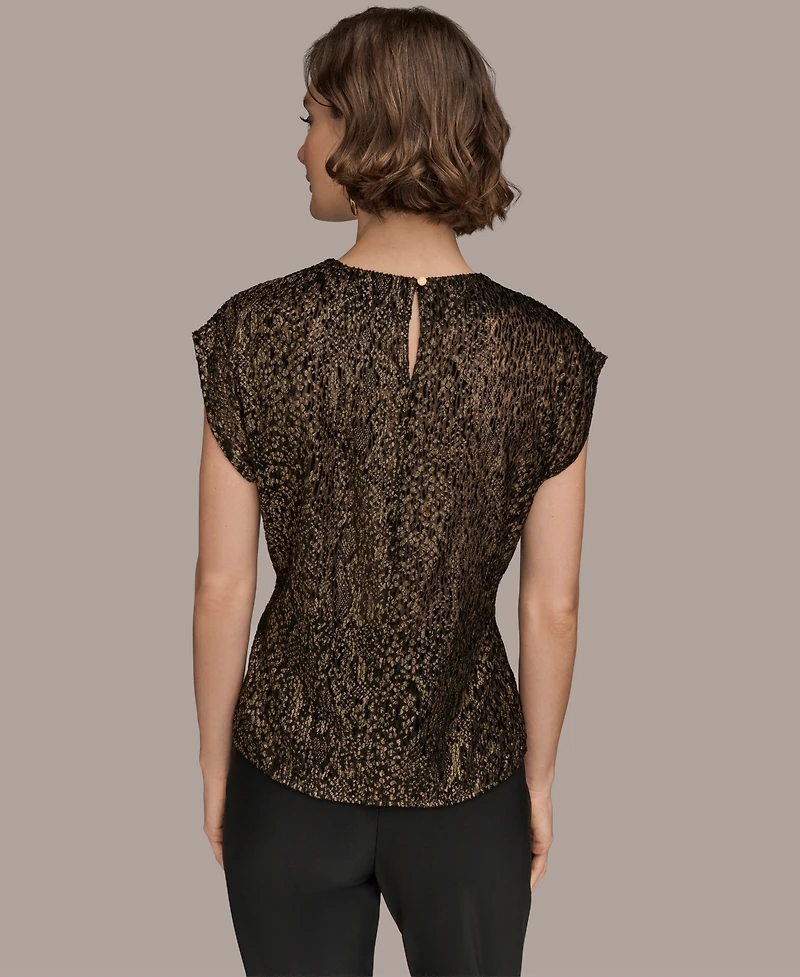 Donna Karan New York Women's Cap Sleeve Metallic Burnout Crewneck Top