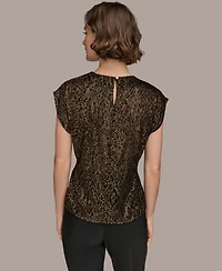 Donna Karan New York Women's Cap Sleeve Metallic Burnout Crewneck Top