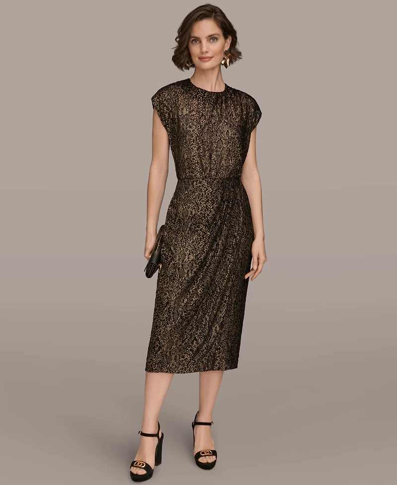 Donna Karan New York Women's Faux Wrap Metallic Burnout Skirt