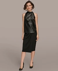 Donna Karan New York Women's Mock Neck Pleated Shoulder Blouse