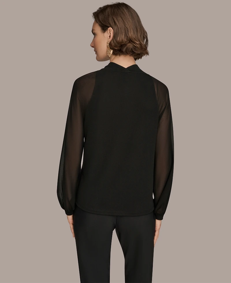 Donna Karan New York Women's Long Sleeve Mix Media Top
