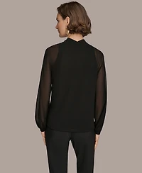 Donna Karan New York Women's Long Sleeve Mix Media Top