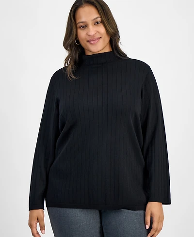 Jones New York Plus Wide Rib Funnel-Neck Sweater