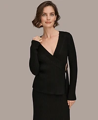 Donna Karan New York Women's Ribbed V-Neck Long Sleeve Sweater