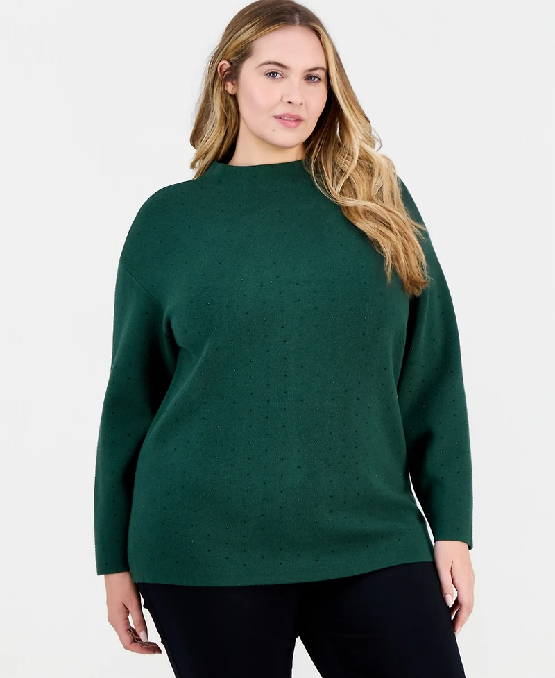Jones New York Plus Embellished Funnel-Neck Sweater