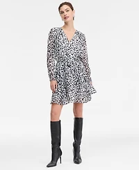 I.n.c. International Concepts Women's Printed Long-Sleeve Surplice Mini Dress, Macy's Exclusive