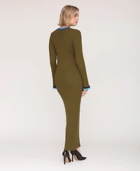 Avec Les Filles Women's Long Sleeve Ribbed Neck Maxi Dress