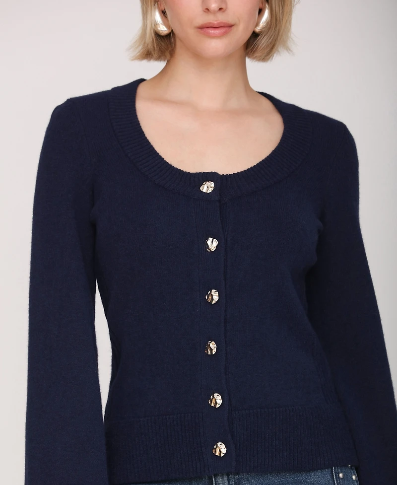 Avec Les Filles Women's Scoop Neck Long Sleeve Cardigan