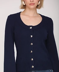 Avec Les Filles Women's Scoop Neck Long Sleeve Cardigan
