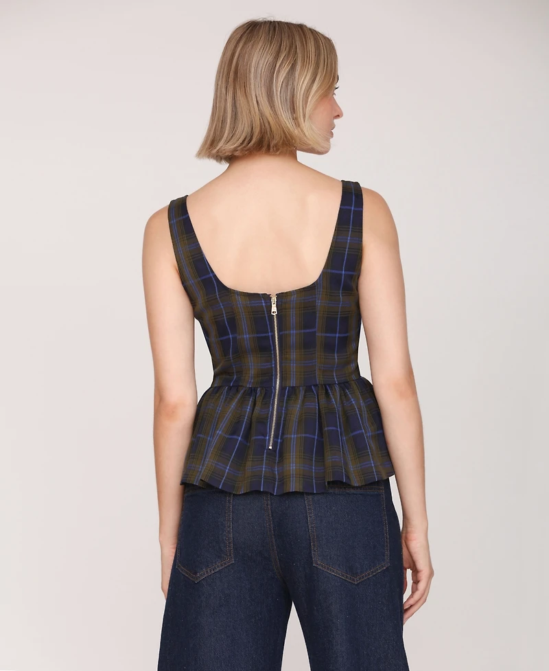Avec Les Filles Women's Plaid Peplum Top