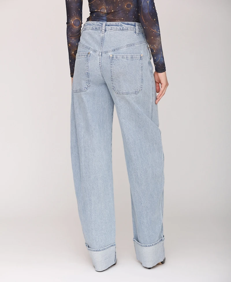 Avec Les Filles Women's Rolled Cuff Barrel Leg Jeans