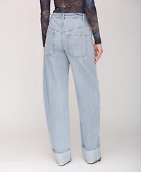 Avec Les Filles Women's Rolled Cuff Barrel Leg Jeans