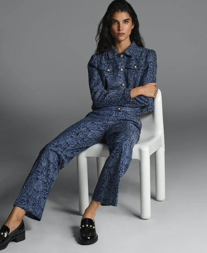 Karl Lagerfeld Paris Women's Printed Wide-Leg Denim Pants