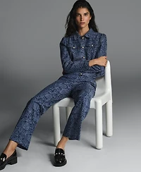 Karl Lagerfeld Paris Women's Printed Wide-Leg Denim Pants