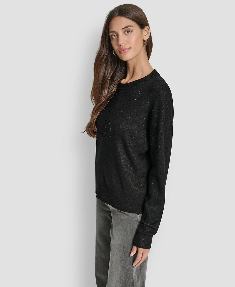 Dkny Women's Sparkle Hotfix Long Sleeve Sweater