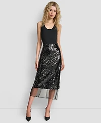 Dkny Women's Sequined Layered Mesh Skirt