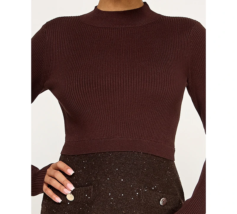 Invitee Juniors' Long-Sleeve Sequin-Skirt Sweater Dress
