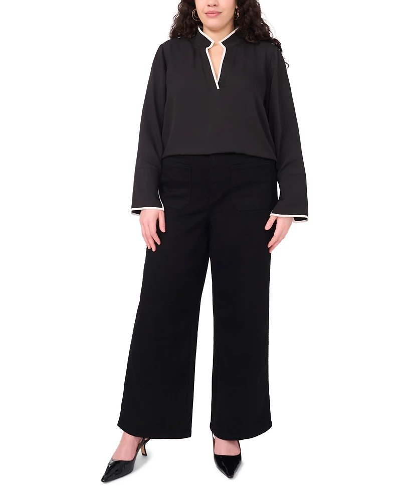 Vince Camuto Plus V-Neck Contrast Trim Tunic Top