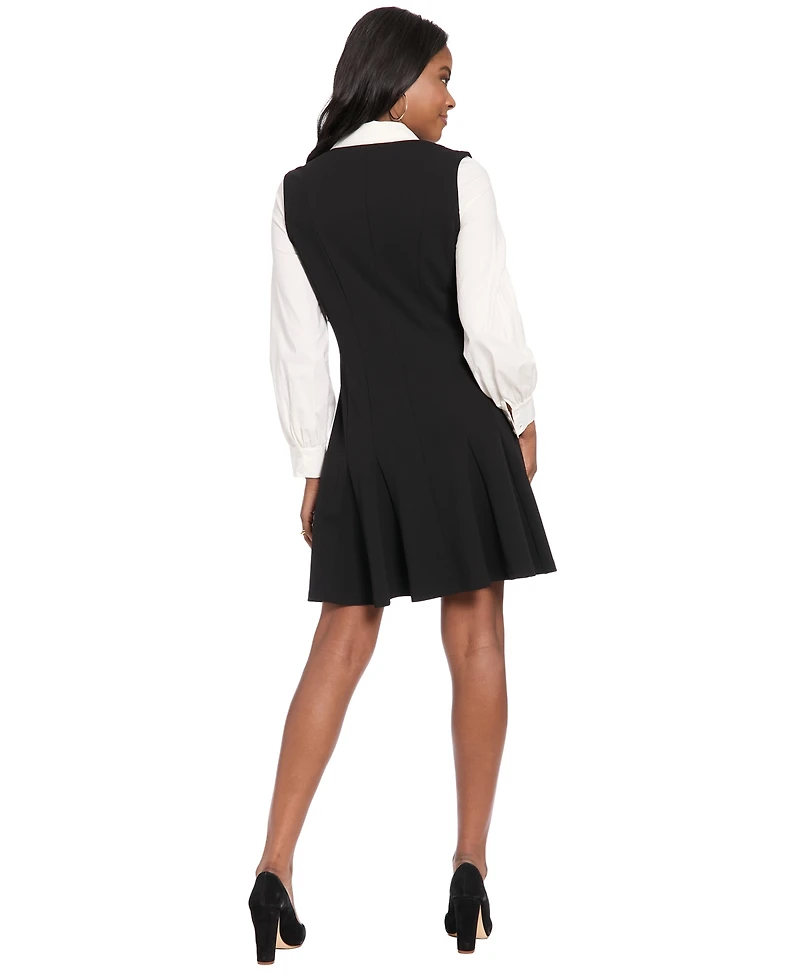 London Times Petite Twofer Poplin Sleeve Mini Dress