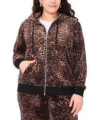 Vince Camuto Plus Velour Animal-Print Zip-Front Hoodie Jacket