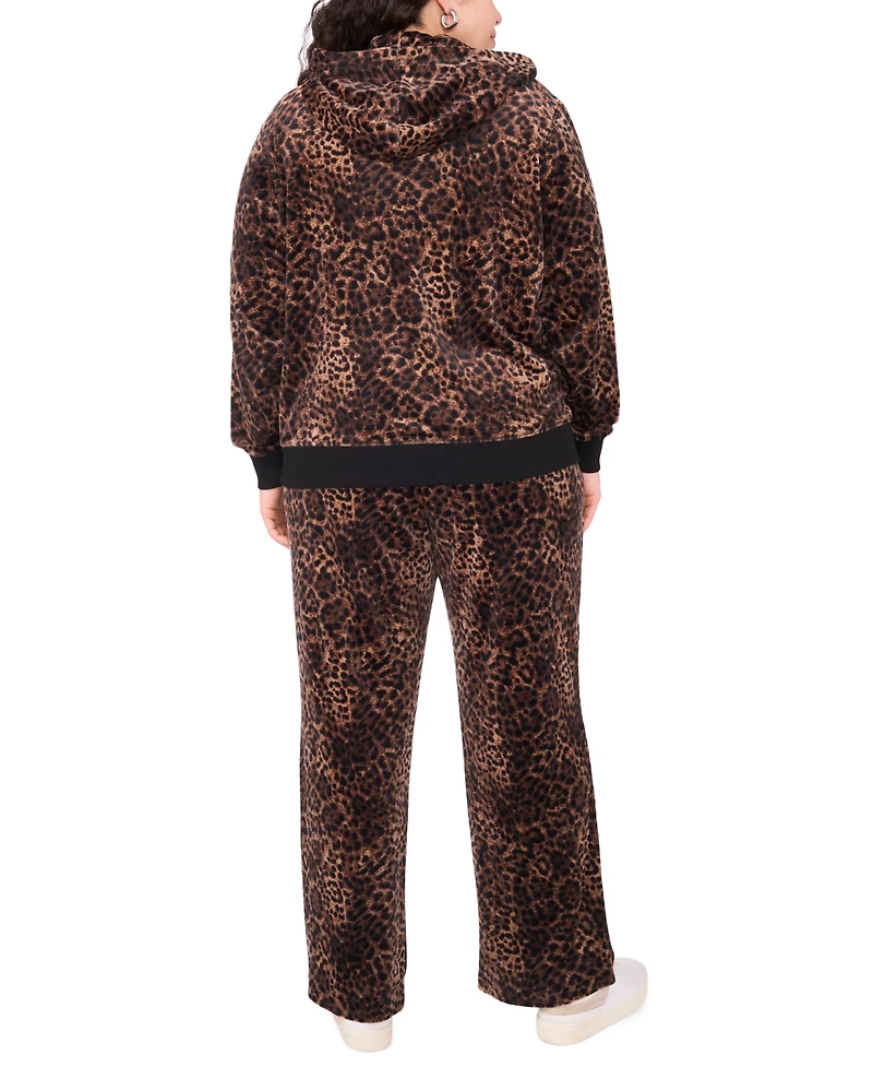Vince Camuto Plus Velour Animal-Print Zip-Front Hoodie Jacket