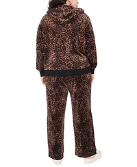 Vince Camuto Plus Velour Animal-Print Zip-Front Hoodie Jacket