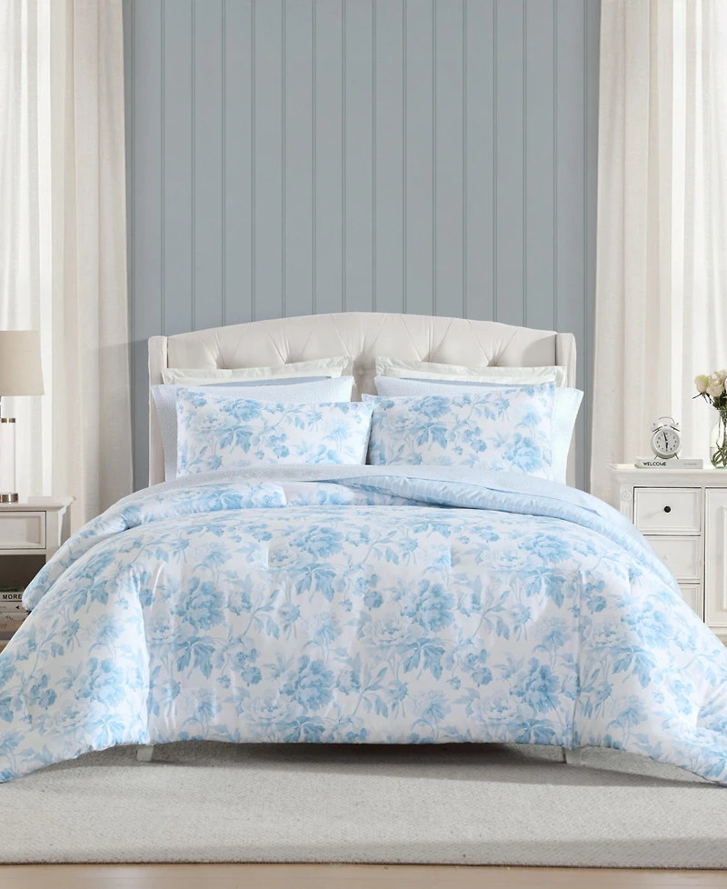 Laura Ashley Anja Textured Toile Washed Microfiber -Pc. Comforter Set