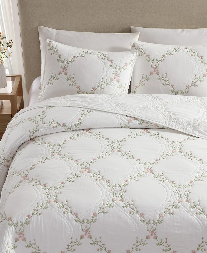 Laura Ashley Floral Embroidery Cotton 3-Pc. Quilt Set, Full/Queen