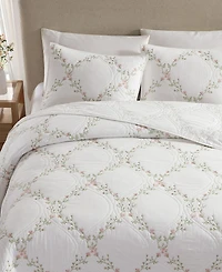 Laura Ashley Floral Embroidery Cotton 3-Pc. Quilt Set, Full/Queen