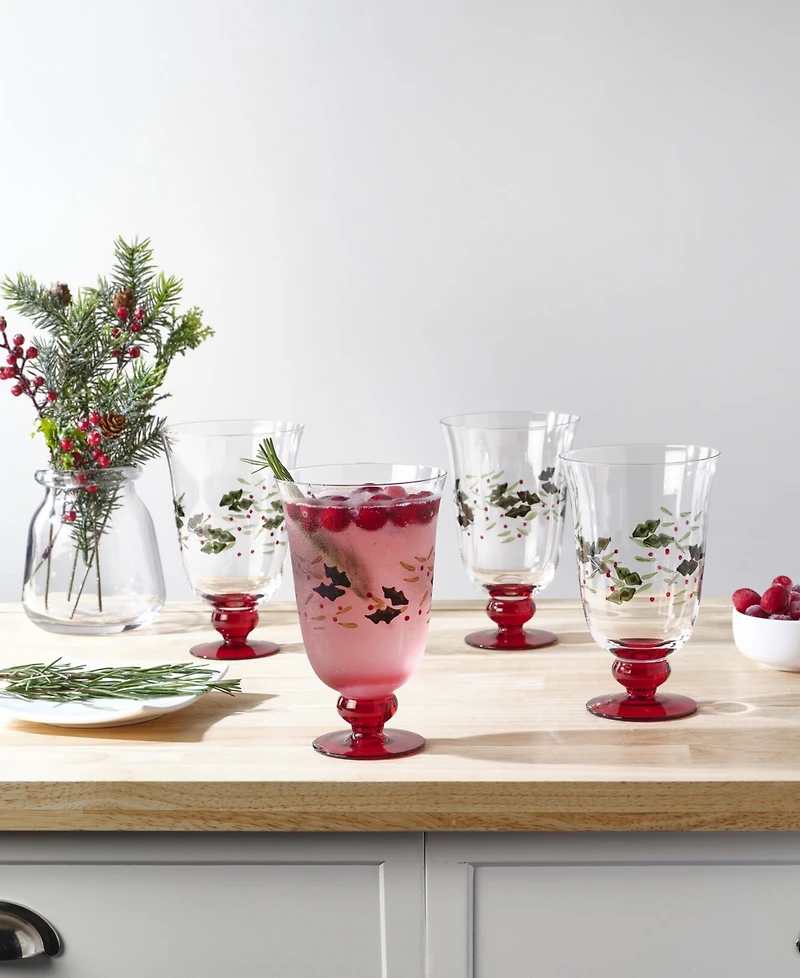 Winterberry Holiday Goblet Glasses, Set of 4