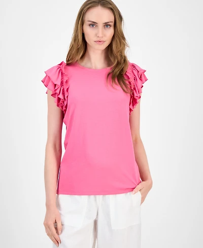 Tommy Hilfiger Women's Ruffled Cap-Sleeve Knit Top
