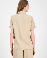Tommy Hilfiger Women's Cuffed Short-Sleeve Camp Shirt