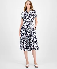Tommy Hilfiger Women's Floral Belted Tiered Shirtdress