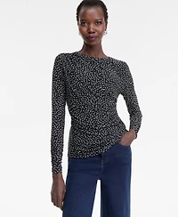 I.n.c. International Concepts Women's Printed Long-Sleeve Draped Mesh Top