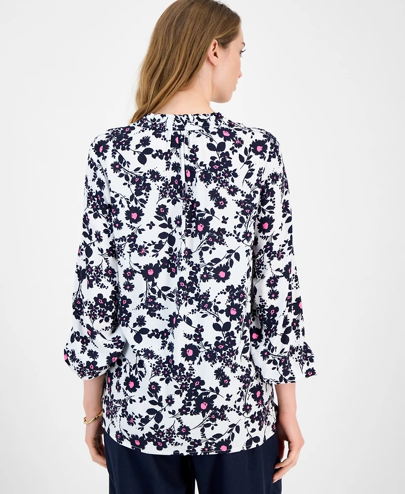 Tommy Hilfiger Women's Floral Tie-Neck Long-Sleeve Top