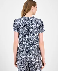 Tommy Hilfiger Women's Floral Lace-Up Short-Sleeve Blouse