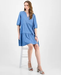 Tommy Hilfiger Women's V-Neck Tiered Chambray Dress