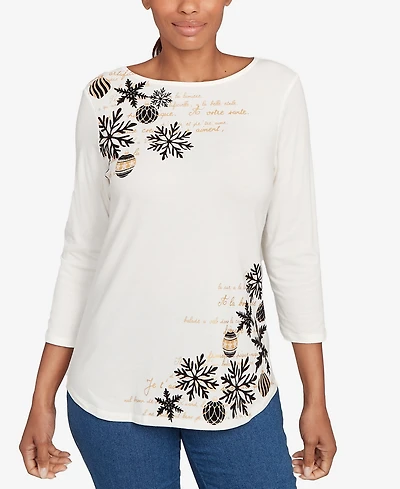 Ruby Rd. Petite Snowflake Script Knit Top